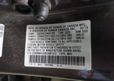 2014 Honda Cr-V Lx z USA, uszkodzony, nr VIN 2HKRM4H38EH681472